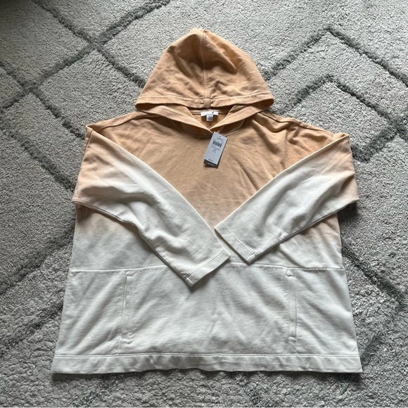 J Jill Pure Jill Hoodie sweatshirt Peach White Pullover dipdyed Cotton 1X new - Picture 5 of 8